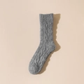 Soft coral fleece mid-calf socks in grey color with cable knit texture for winter - One Size / Dark Gray