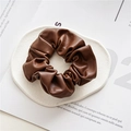 Chouchou chic en cuir PU marron avec texture en similicuir souple pour cheveux - Cuir Café Foncé