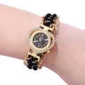 Women's heart-shaped gold watch with rhinestones and black woven chain bracelet strap - Black Heart Style (A4)