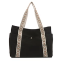 Borsa tote nera minimalista di grande capacità con tracolla a motivi geometrici colorati - Nero