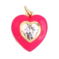 Golden heart pendant with vibrant rose pink enamel and sparkling center gemstone - Rose Red Heart