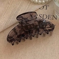 Elegant large hair claw clip featuring black lace embroidery on transparent finish - Lace Pattern Shark Clip / Black