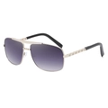 Silver metal aviator sunglasses with gradient purple lenses and checkered pattern temples - C3 Silver Grey