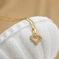 Elegant gold titanium steel heart necklace with cubic zirconia pavé for women - No. 2 N0082 Gold