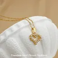 Elegant gold titanium steel heart necklace with cubic zirconia pavé for women - No. 2 N0082 Gold