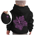 Kids black hoodie with purple hibiscus floral back print and palm tree chest logo - Tops / Size 100 / Black 1