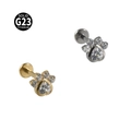 G23 titanium paw shaped labret stud with heart shaped cubic zirconia in gold and silver - NO-3 (Heart Paw Print)