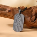 Gunmetal dog tag necklace featuring US flag pattern and engraved letter K pendant - Letter K Necklace