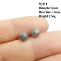 Macro detail of 6mm silver alloy lantern bead with engraved masonic symbol for DIY jewelry - 1# (Diameter 6mm Hole 1.5mm)