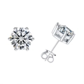 Classic S925 silver stud earrings with six-prong moissanite setting in front and side view - Premium White Moissanite (GRA Certified) / 1.0ct*2 (S925 Silver)