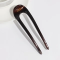 Detail of tortoise shell U-shaped acetate hair pin with FRANCE Handmade engraving - Black