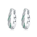 925 silver needle twisted hoop earrings featuring green and white cubic zirconia - Green Twist Hoop 4000