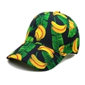 Detail van de honkbalpet met gele banaanprint en gebogen rand op zwarte katoen - M (56-58cm) / 5# Zwart Tropische Bladeren