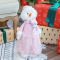 Simpatico pupazzo di neve rosa in maglia con sciarpa a quadri per decorazioni natalizie - Pupazzo di neve con gonna Telescopico / 45-70CM / Serie Rosa