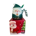 Grüne Keramiktasse mit Weihnachtsmann-Motiv auf einer roten Geschenkbox - Grüner Weihnachtsmann Farbkarton Set