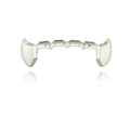 Polished silver vampire teeth grillz for upper jaw with sharp fangs on white background - Silver Lower Canine