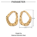 Polished gold stainless steel irregular earrings with dimensions 33mm by 25mm - Gold Hammered Oval-VG516