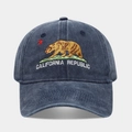 Navy blue washed cotton baseball cap featuring California Republic grizzly bear embroidery - Adjustable / Navy Blue