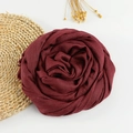 Deep burgundy cotton linen scarf with frayed edges in a decorative rose floral fold - 190x100cm / Jujube Red