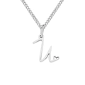Silver stainless steel initial 'u' necklace with small heart detail and Cuban chain - Letter U / Steel
