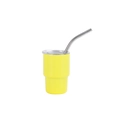 Yellow 3oz stainless steel tumbler with clear lid and curved metal straw on white background - Yellow