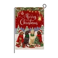 Drapeau de jardin de Noël double face avec quatre labradors et bonnets de Père Noël - Chien de Dessin Animé Blanc