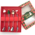 4pcs Christmas stainless steel spoon and fork set in red festive gift box - Silver Figure A Spoon & Fork 4pcs Xmas Red Box