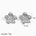 Polished silver floral earrings in stainless steel with 32mm size and 12g weight specs - Silver (TE60586-S)