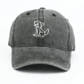 Gorra de béisbol gris lavado vintage con bordado de perro de dibujos animados blanco - Negro / Ajustable