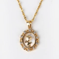 Detailed close-up of gold shell necklace with oval rose pendant and zircon inlay - Oval Rose Hollow Frame Style (Style 1 Gold) / Gold