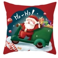 Detailed view of Santa Claus on scooter pillowcase with red festive Ho Ho lettering - DRD247-21 (Santa Riding a Scooter)