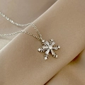 Elegant rotating snowflake pendant necklace in silver stainless steel with sparkling zircons - X843 Silver Snowflake Micro-paved Zirconia Necklace