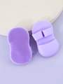 Detail of purple silicone face brushes with soft bristles and finger grip loop - Finger Cleansing Brush / Purple