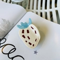 Pinza per capelli a fragola in acetato crema con pois rossi e dettagli foglia scintillanti - Circa 7,5cm / Fragola Bianco Crema