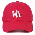 Red baseball cap with white Mr. embroidery on high-quality twill cotton fabric - Rose Red Mr.
