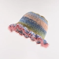 Cappello da pescatore in maglia stile pittura a olio con bordo in peluche rosa - M / Rosa Antico