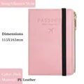 Pink PU leather RFID passport holder with black elastic band and zipper pocket - Zipper Style / Pink