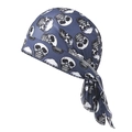 Detail of blue outdoor skull print cycling cap showing reinforced white overlock stitching - Dark Blue Black and White Skull Style (4#)