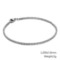 Bracciale a catena a scatola in acciaio inossidabile argento 200mm per uomo e donna con chiusura - Argento 1.8mm(KB126637-Z)