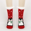 Chaussettes de Noël rouges à flocons, motif pingouin et revers en polaire blanche - Taille unique / Pingouin à Pois Rouges