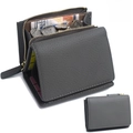 Dark grey leather tri-fold wallet with RFID protection and zipper coin pocket - Dark Gray