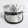 Gorra marinera punk plateada con correa de cuero negro y pinchos de metal plateados - M (56-58cm) / Plata (Decoración de Remaches de Triple Anillo)