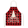 Red and black plaid Christmas apron with white Merry Christmas print and tree - A6-Red Black Plaid Christmas Tree