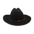 Cappello da cowboy nero con bordo bianco e cinturino in pelle marrone con stelle - Taglia unica / Nero Bordo Bianco (Fascia in Pelle con Stella)