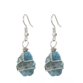Detail of handmade silver wire wrapped raw blue apatite crystal bohemian drop earrings - Silver + Apatite