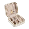 Portable beige velvet jewelry organizer with necklace hooks and rings compartments - No Mirror / Off White