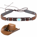 Brown leather cowboy hat band with wood beads and turquoise stone embellishment - 56-58cm / Brown Leather Turquoise Hat Band (AB70)