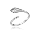 Anillo de serpiente ajustable en acero inoxidable plateado con ojos de cristal brillante - Abierto Ajustable / Plateado