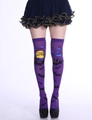 Purple Halloween over-the-knee socks with bat and haunted house patterns for cosplay - One Size / Purple Halloween Style