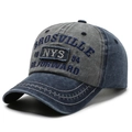 Casquette de baseball en jean délavé bleu et gris avec lettres brodées et surpiqûres - Réglable / Gris et Bleu
